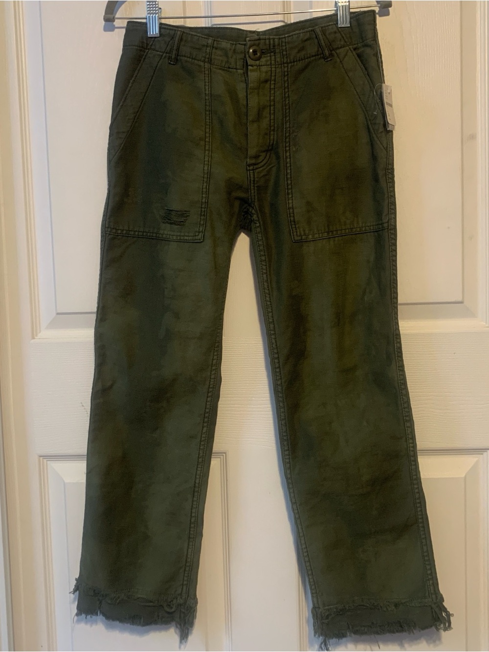 Free People  Olive Cargo Pants with Frayed Hem